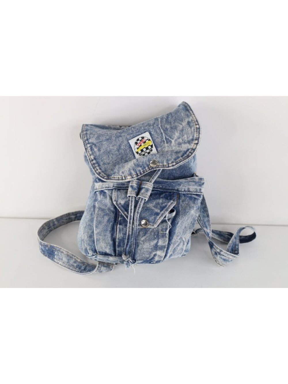 Vintage 80s 90s Streetwear Distressed Acid Wash Denim Jean Mini Backpack Bag USA